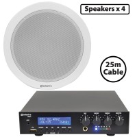 Kit Audio 4 x 6W Altoparlanti da soffitto con mixer amplificatore 30W Bluetooth ed USB