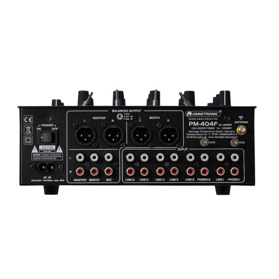 OMNITRONIC PM-404F Mixer DJ 4 Canali con Filtro e Bluetooth, Connessione RCA