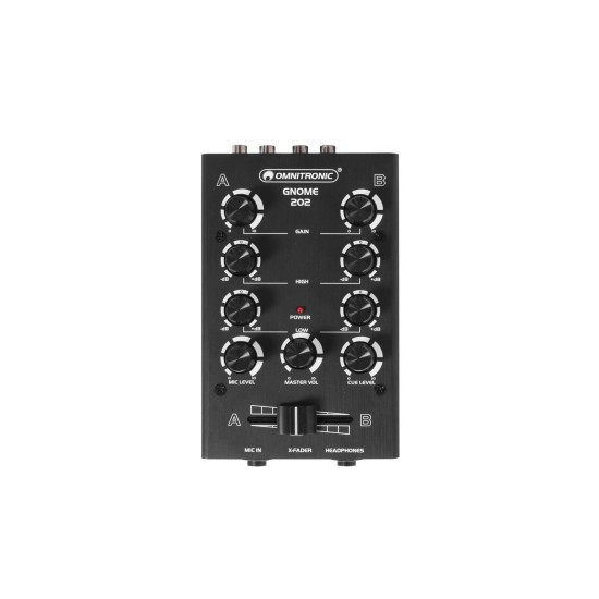 OMNITRONIC GNOME-202: Mini Mixer Nero a 2 Canali per DJ - Compatto e Portatile