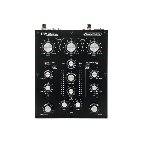 Omnitronic TRM-202MK3 Mixer Rotativo a 2 Canali con Isolatore Frequenze per DJ Professionali