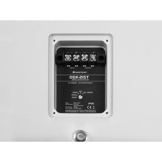 OMNITRONIC ODX-215T Altoparlante da Parete 100V Bianco, 400W RMS, IP56