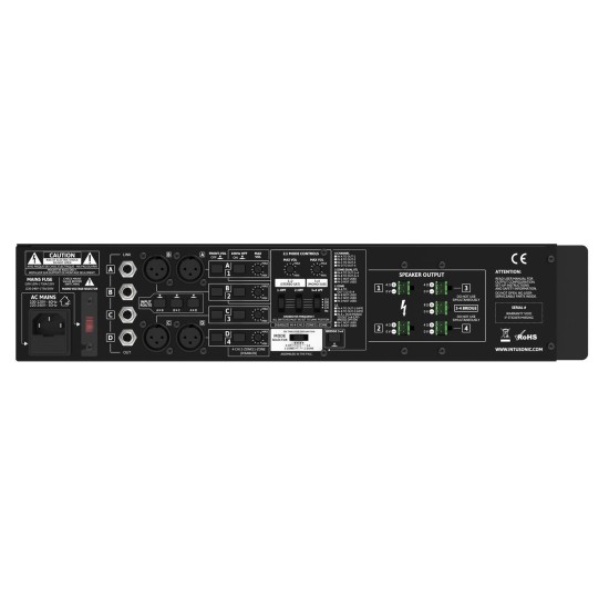 Amplificatore multicanale classe D INTUSONIC 4SDL160 4x150W RMS per rack 19