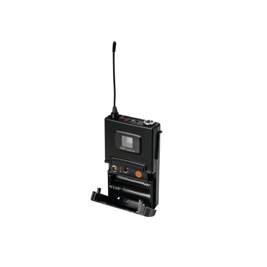 OMNITRONIC UHF-502 Bodypack con Microfono Lavalier 823-832MHz Arancione - Trasmettitore Tascabile Professionale