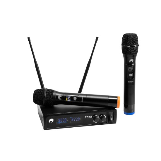 OMNITRONIC E-FLEX 2 Sistema Microfonico Wireless UHF 2 Canali, Frequenze Regolabili e Rack Kit