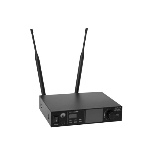 Sistema microfonico wireless professionale OMNITRONIC UHF-601 True Diversity con EQ a 7 bande e display TFT 520-554 MHz