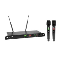 Sistema Microfonico Wireless Professionale OMNITRONIC UHF-602 a 2 Canali con True Diversity, Equalizzatore 7 Bande e Display TFT