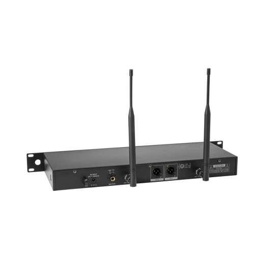 Sistema Microfonico Wireless Professionale OMNITRONIC UHF-602 a 2 Canali con True Diversity, Equalizzatore 7 Bande e Display TFT