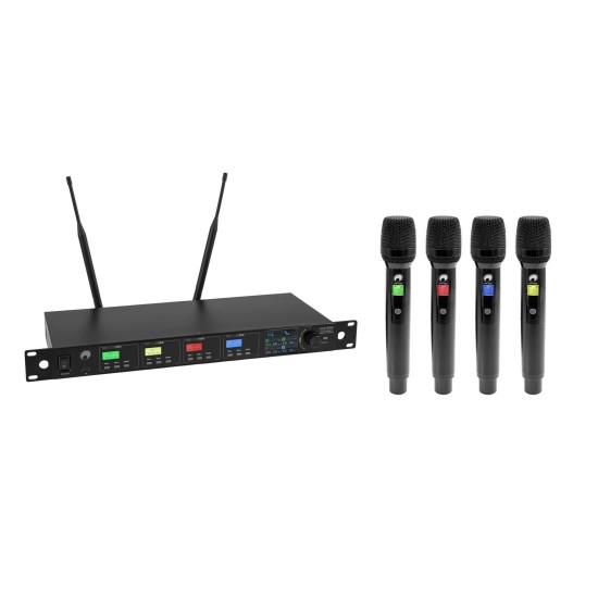 Sistema Microfonico Wireless OMNITRONIC UHF-604 a 4 Canali UHF con True Diversity, Equalizzatore 7 Bande e Display TFT
