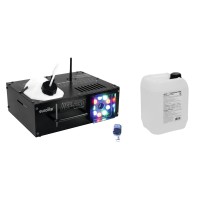 EUROLITE NSF-250 Set: Macchina Nebbia DMX con LED e Fluido 5L per Effetti Scenografici
