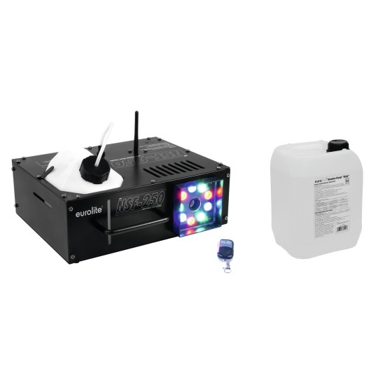 EUROLITE NSF-250 Set: Macchina Nebbia DMX con LED e Fluido 5L per Effetti Scenografici