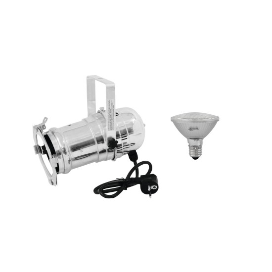 EUROLITE Spot PAR-30 Argento con Lampadina LED E-27 11W 3000K per Illuminazione Scenografica