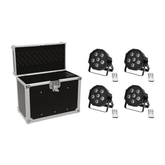 Set 4x Eurolite LED SLS-603 con Custodia EC-SL4M M - Proiettori LED RGB/UV per Eventi