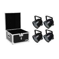 Set EUROLITE 4x LED PAR-56 QCL Short Nero con Flightcase - Proiettori RGBW Professionali