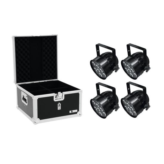 Set EUROLITE 4x LED PAR-56 QCL Short Nero con Flightcase - Proiettori RGBW Professionali