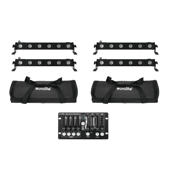 Set EUROLITE 4x LED BAR-6 QCL RGBW con Soft Bag e Controller DMX per Illuminazione Professionale