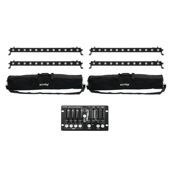 Set Completo EUROLITE: 4x LED BAR-12 QCL RGBW, 2x Soft Bag, Controller DMX