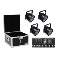 Set EUROLITE: 4x LED PAR-56 HCL neri + Custodia + Controller DMX