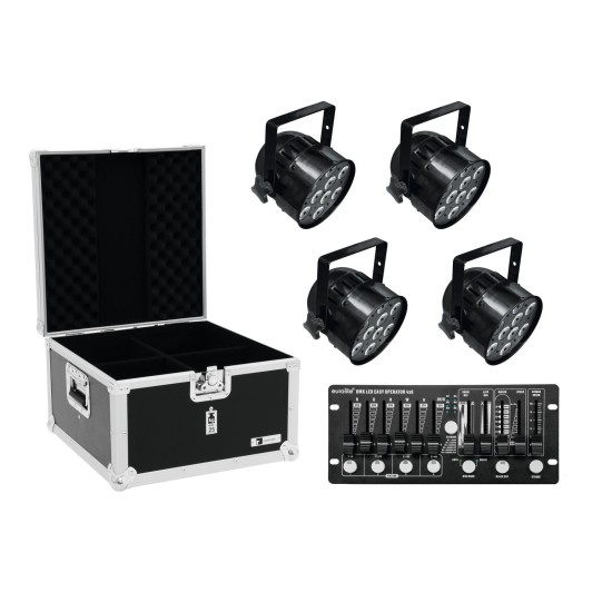 Set EUROLITE: 4x LED PAR-56 HCL neri + Custodia + Controller DMX
