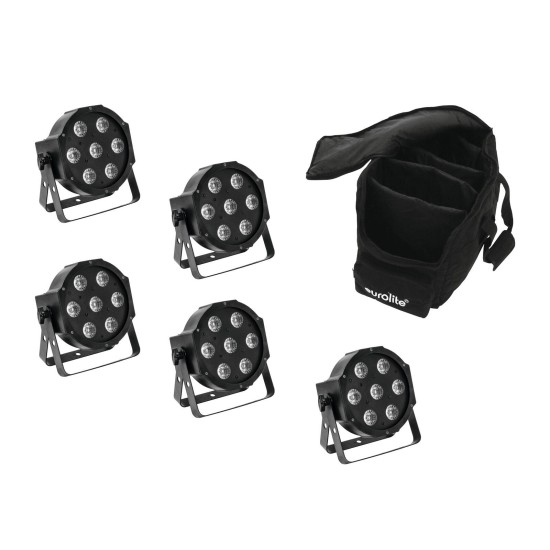 EUROLITE Set 5x Proiettori LED SLS-7 HCL Spot con Soft Bag - Illuminazione Scenografica Professionale