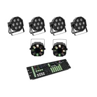 Set EUROLITE: 4 Proiettori LED SLS-7 HCL, 2 Effetti FE-700, Controller DMX Color Chief