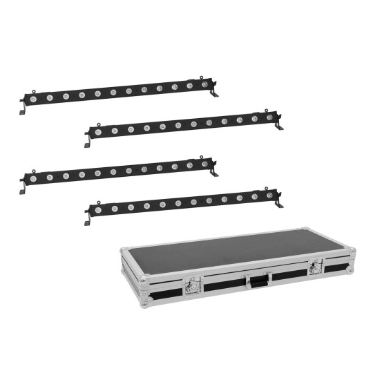 Set di 4 Barre LED Eurolite BAR-12 QCL RGBA con Flightcase per Illuminazione Professionale