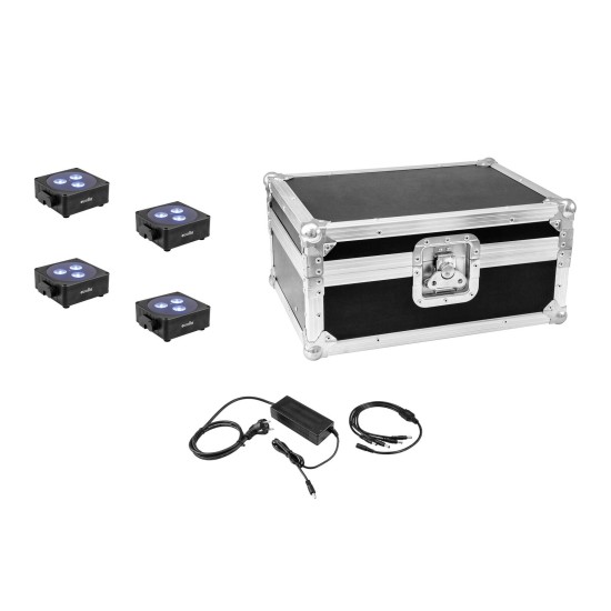 Set EUROLITE 4 AKKU Flat Light 3 LED RGBW con Alimentatore e Custodia Professionale