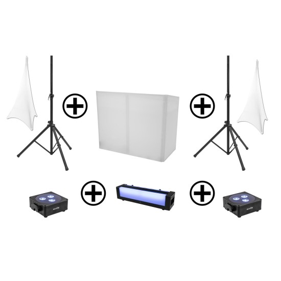 EUROLITE Set AKKU: 2x Flat Light 3 Nero con Bar-6 e Supporto - Illuminazione Professionale