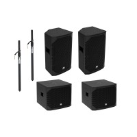 OMNITRONIC Set PA Attivo M: Subwoofer e Top 400W + 250W con Asta Distanziatrice
