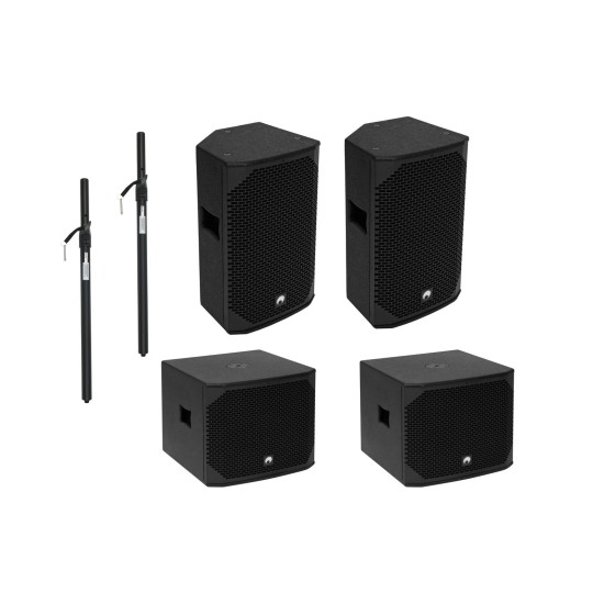 OMNITRONIC Set PA Attivo M: Subwoofer e Top 400W + 250W con Asta Distanziatrice