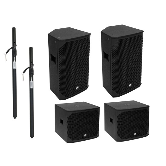 OMNITRONIC Set PA Attivo L: Subwoofer e Top 2 Vie con Asta Distanziatrice