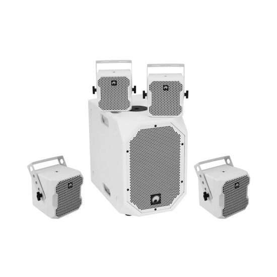 OMNITRONIC Set Audio Professionale BOB-10A e 4x BOB-4 Bianco con Subwoofer Attivo e Satelliti