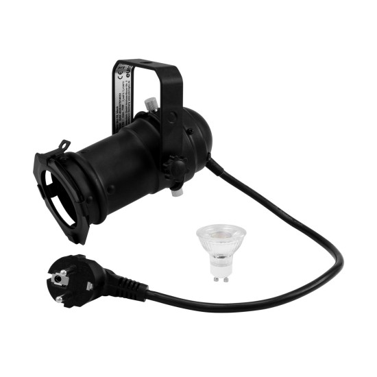 Set Proiettore LED EUROLITE PAR-16 GU10 Nero con Lampadina 230V 7W 3000K