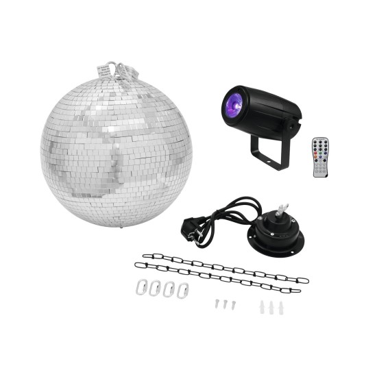 EUROLITE Set Sfera a Specchio 30 cm con Motore & Spot LED PST-5 QCL Nero - Effetto Luce DMX per Eventi