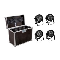 Set 4x EUROLITE LED 7C-7 Silent Slim Spot con Flightcase PRO per Illuminazione Scenografica