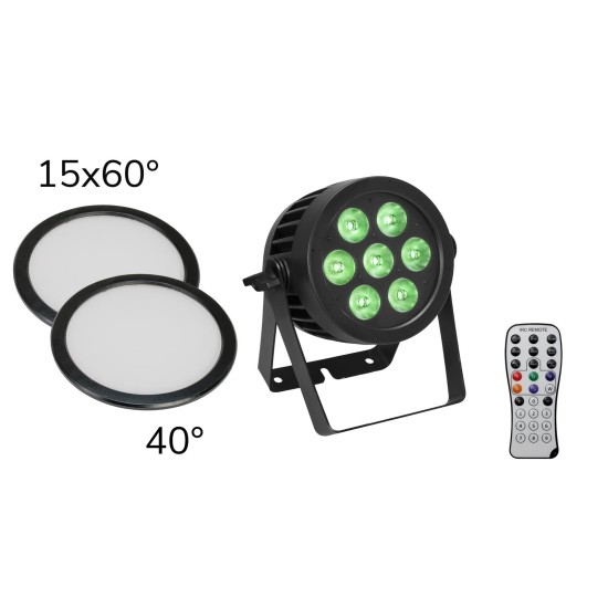 EUROLITE Set Proiettore LED IP PAR 7x9W SCL + 2 Diffusori Disco (15x60° e 40°) per Illuminazione Professionale