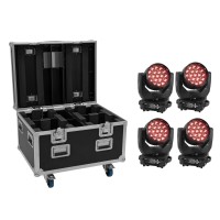 EUROLITE Set 4x LED TMH-X4 Wash Zoom Testa Mobile con Flightcase Ruote