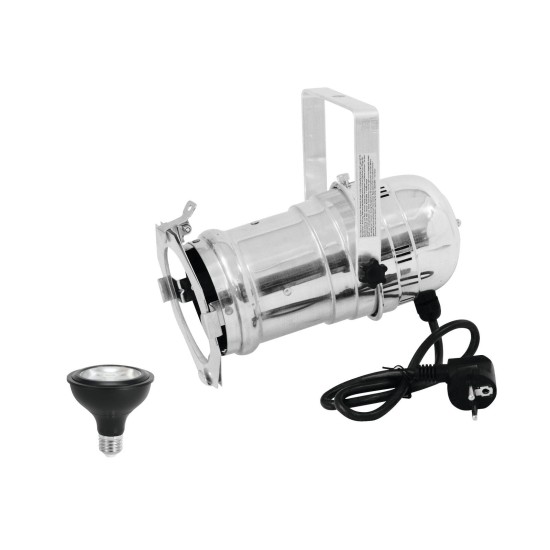 EUROLITE Set PAR-30 Argento con Lampada LED E-27 Dim-to-Warm 12W 1800-3000K