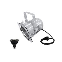 Set EUROLITE PAR-38 Spot Argento + OMNILUX PAR-38 230V COB LED Dim-to-Warm 1800-3000K