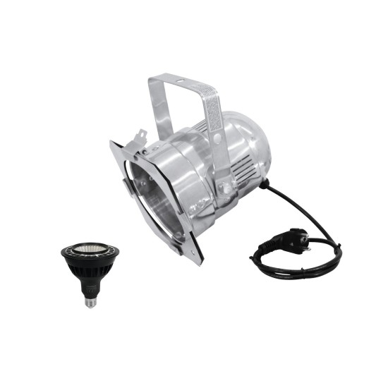 Set EUROLITE PAR-38 Spot Argento + OMNILUX PAR-38 230V COB LED Dim-to-Warm 1800-3000K