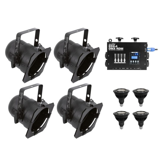Set EUROLITE 4x PAR-38 Nero Dim2Warm + EDX-4 DMX RDM Dimmer LED