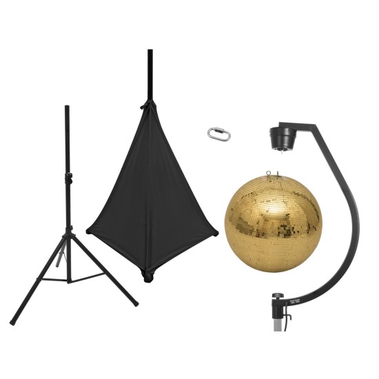 EUROLITE Set Sfera a Specchio Oro 50 cm con Treppiede e Vela Nera | Illuminazione Scenografica