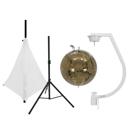 EUROLITE Set Sfera a Specchio 30 cm Oro con Treppiede, Vela e Supporto Cassa