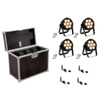EUROLITE Set 4x LED 4C-7 Proiettori RGBW Silenziosi con QuickDMX USB e Custodia