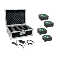Set EUROLITE 4x AKKU IP Flat Light 3 Nero con Alimentatore e Custodia - Illuminazione Professionale