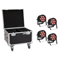 Set EUROLITE 4x LED IP PAR 7x8W QCL con Flightcase - Illuminazione Scenografica Professionale