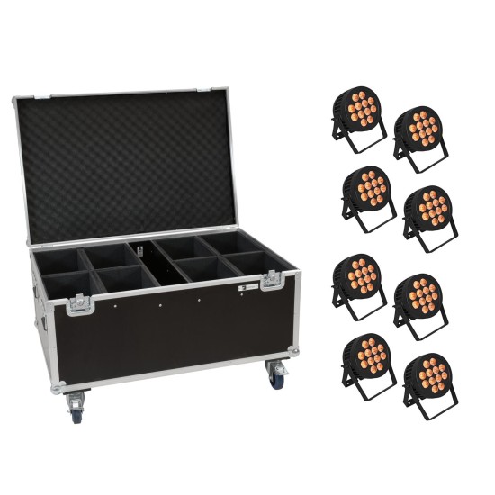 EUROLITE Set 8x LED IP PAR 12x8W QCL Spot con Flightcase su Ruote - Illuminazione Professionale