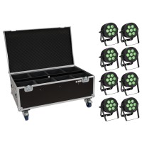 Set EUROLITE 8x LED IP PAR 7x8W QCL Spot con Flightcase su Ruote – Proiettore LED da Palco Professionale
