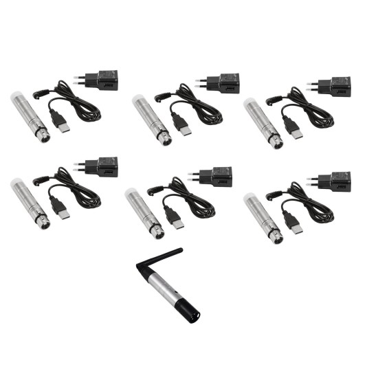 EUROLITE Set QuickDMX: Trasmettitore e 6 Ricevitori Wireless DMX a Batteria