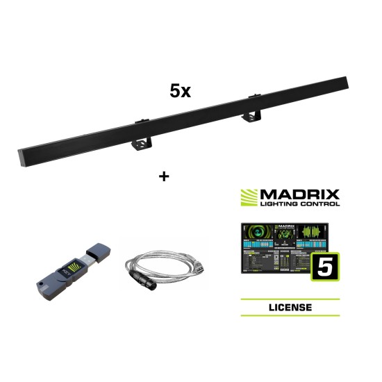 Set EUROLITE 5x LED PR-100/32 Rail DMX Pixel + Software Madrix Nero