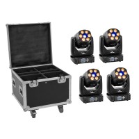 EUROLITE Set 4x LED TMH-H90: Proiettore LED con Custodia su Ruote per Illuminazione Scenografica